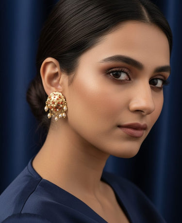 Coral Jadau Pearl Earrings